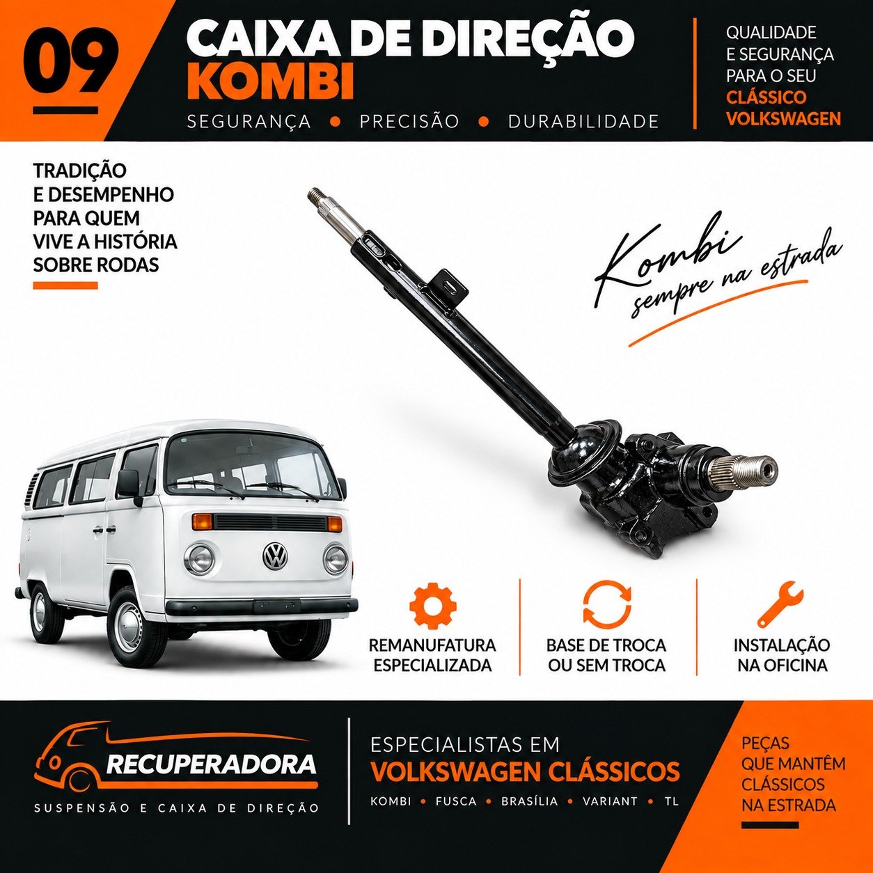 Caixa de direção remanufaturada para Kombi
